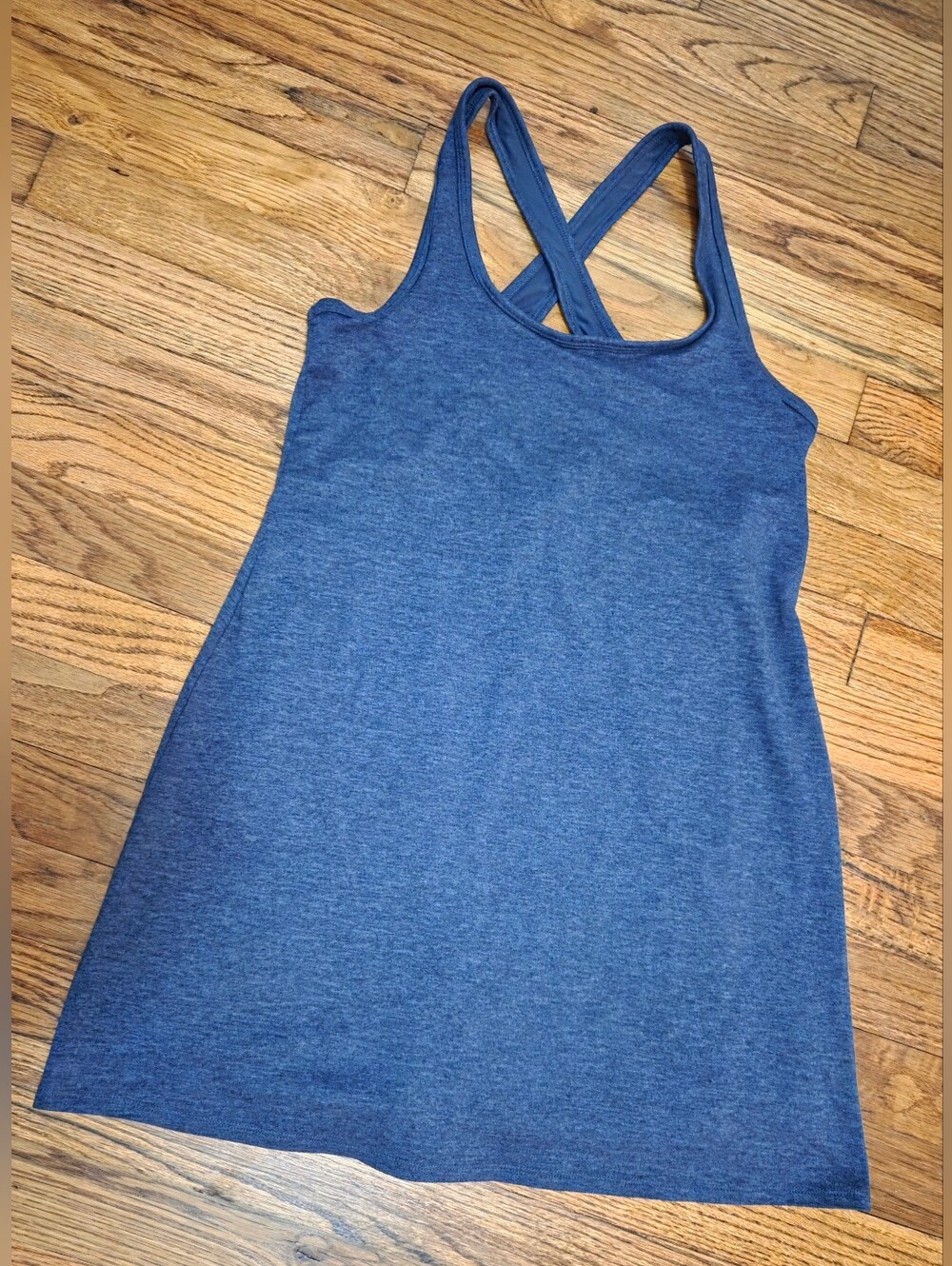 GapFit Brushed Tech Jersey Heathered Navy Blue Crossback Tank Dress Size Small